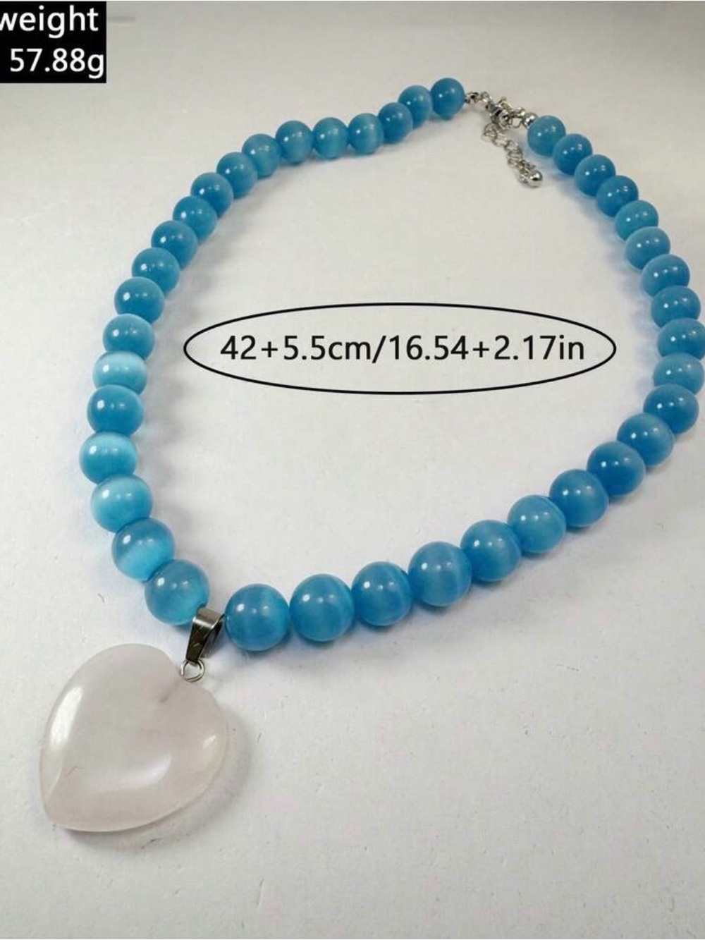 Anthropologie Blue Beaded Necklace with White Heart Pendant - Picture 8 of 8
